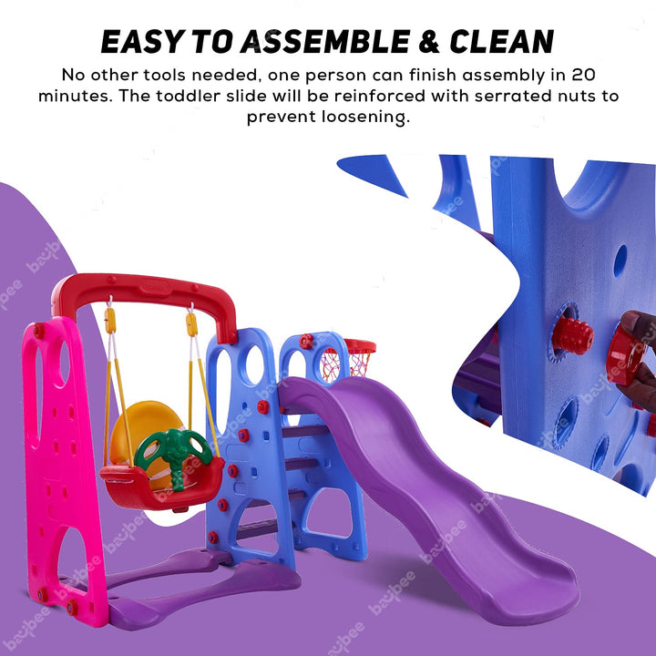 KIDZON 3 in 1 Climber Foldable Baby Garden Slide for Kids - Plastic Garden Slide for Kids/Toddlers/Indoor/Outdoor Preschoolers for Boys and Girls Age Group-1 to 5 Years,Blue & Red(Pack of 1 set)