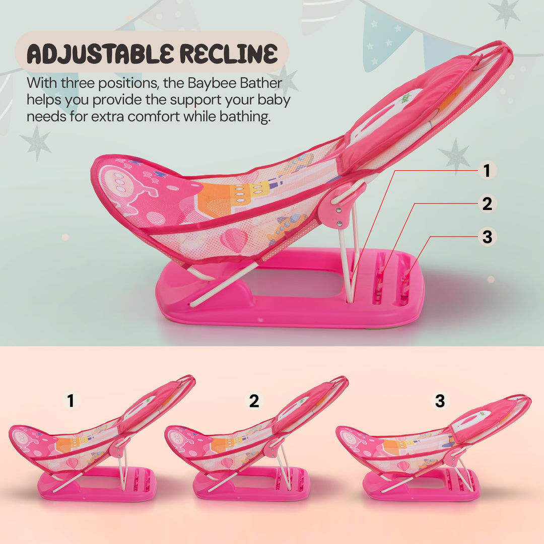 Bella Anti Slip Baby Bather For Newborn Baby 0 - 6 months, Bathing Chair With 3 Position Adjustable & Washable Soft Mesh Seat, Baby Bath Seat Chair for Bath Tub With Suction Cup & Backrest