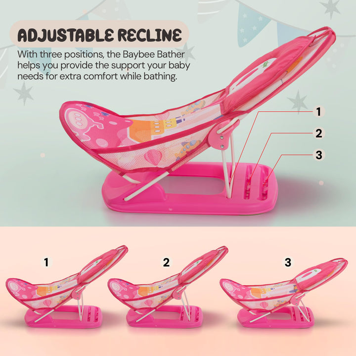 Bella Anti Slip Baby Bather For Newborn Baby 0 - 6 months, Bathing Chair With 3 Position Adjustable & Washable Soft Mesh Seat, Baby Bath Seat Chair for Bath Tub With Suction Cup & Backrest