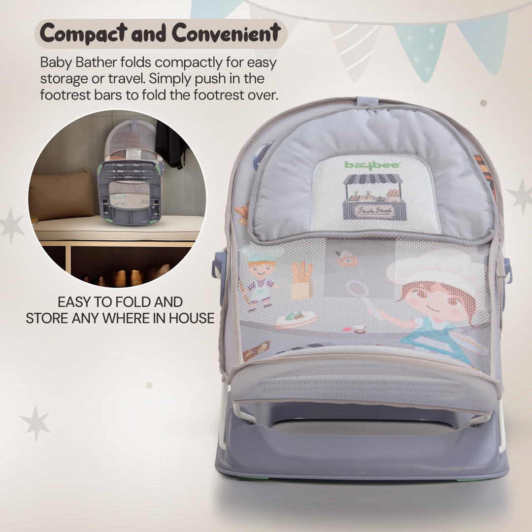 Bella Anti Slip Baby Bather For Newborn Baby 0 - 6 months, Bathing Chair With 3 Position Adjustable & Washable Soft Mesh Seat, Baby Bath Seat Chair for Bath Tub With Suction Cup & Backrest