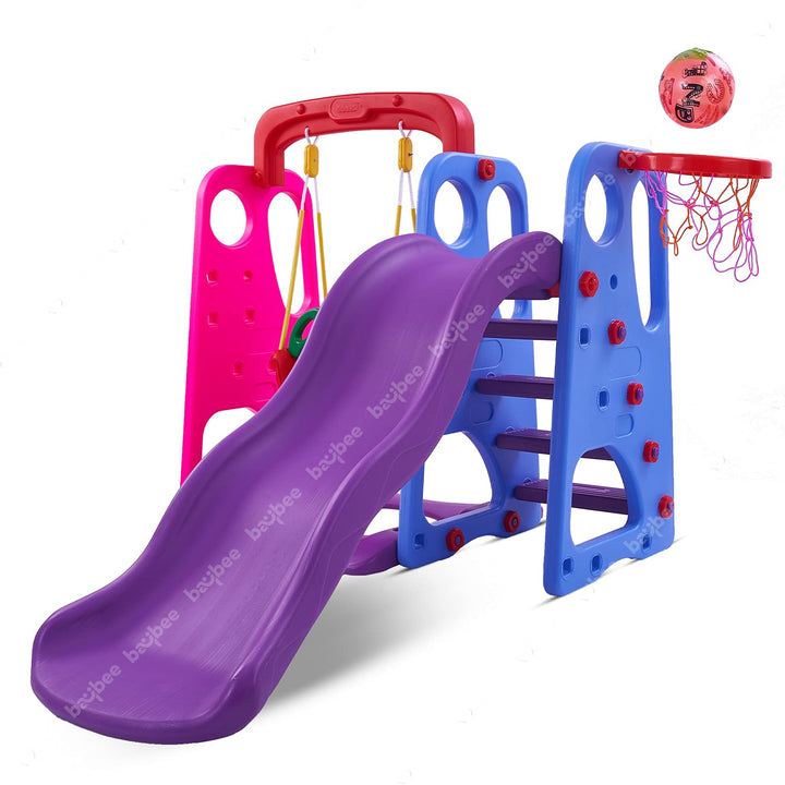 KIDZON 3 in 1 Climber Foldable Baby Garden Slide for Kids - Plastic Garden Slide for Kids/Toddlers/Indoor/Outdoor Preschoolers for Boys and Girls Age Group-1 to 5 Years,Blue & Red(Pack of 1 set)