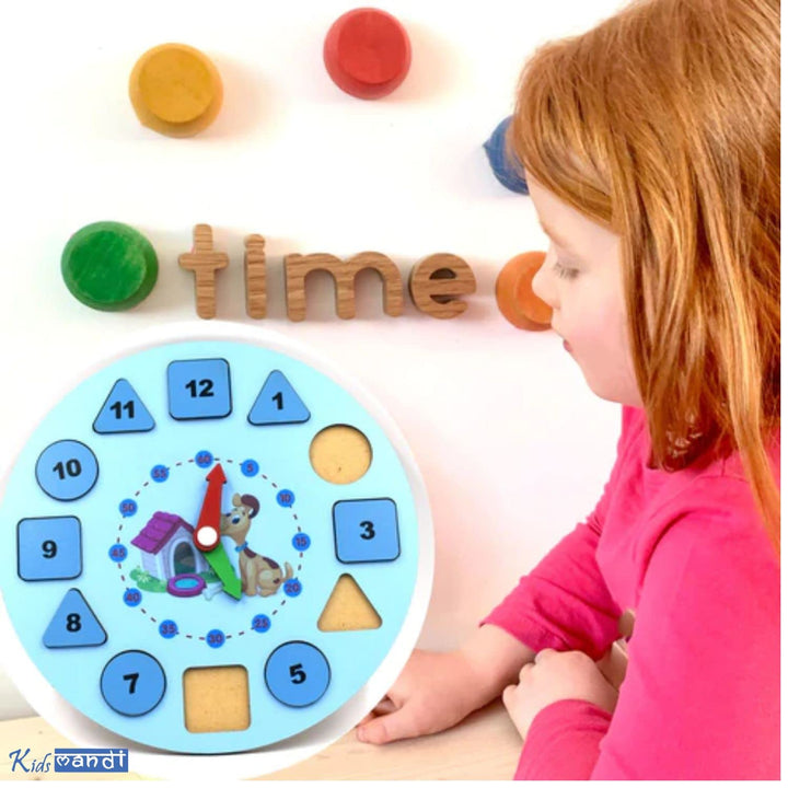 Wooden Shape Color Sorting Clock- Teaching Time Clock Shape Patterns
