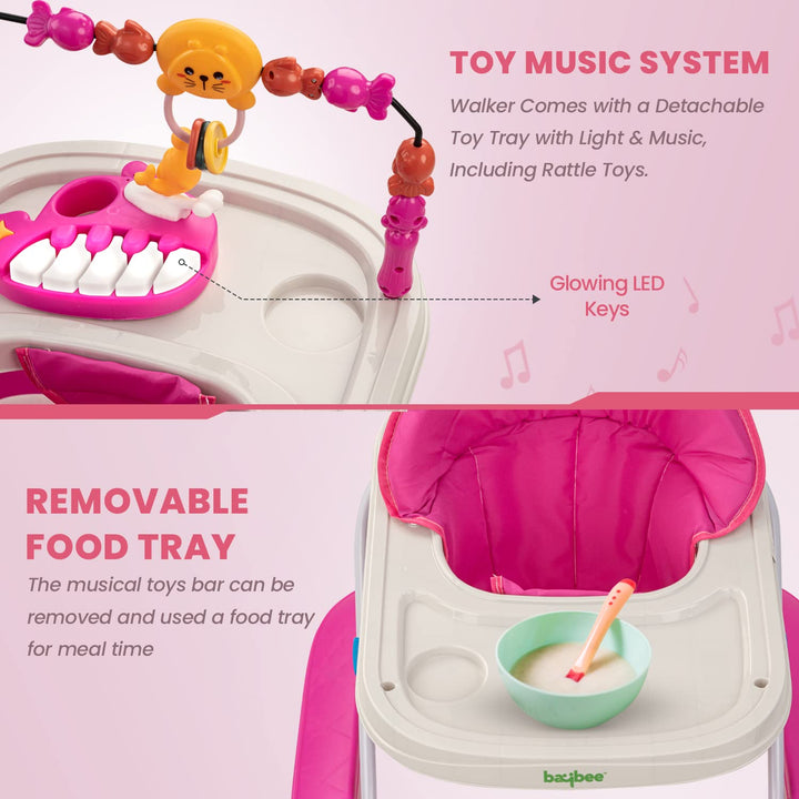 Baby Walker for Kids with 2 Height Adjustable & Tray | Multi-Function Anti-Rollover