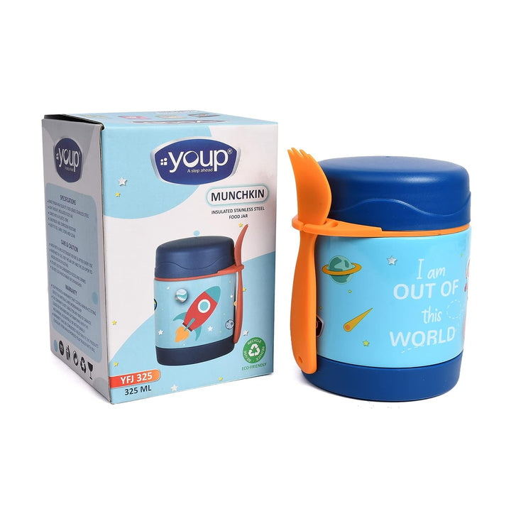 YOUP Stainless Steel Insulated Purple Pink Color Food Jar with Fork MUNCHKIN-325 ml