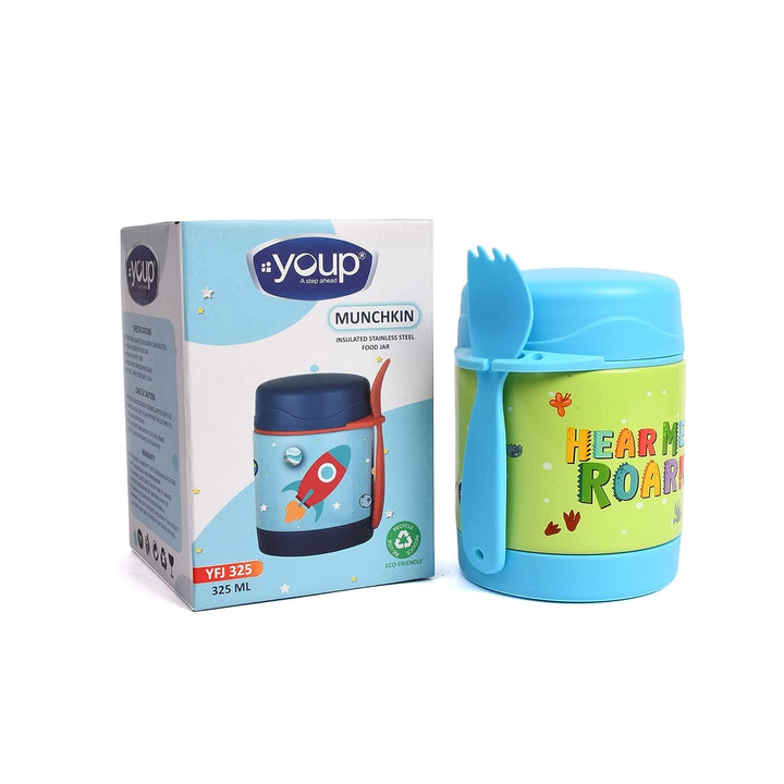YOUP Stainless Steel Insulated Purple Pink Color Food Jar with Fork MUNCHKIN-325 ml