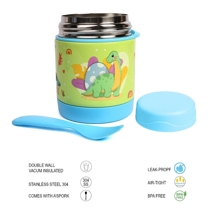 YOUP Stainless Steel Insulated Purple Pink Color Food Jar with Fork MUNCHKIN-325 ml