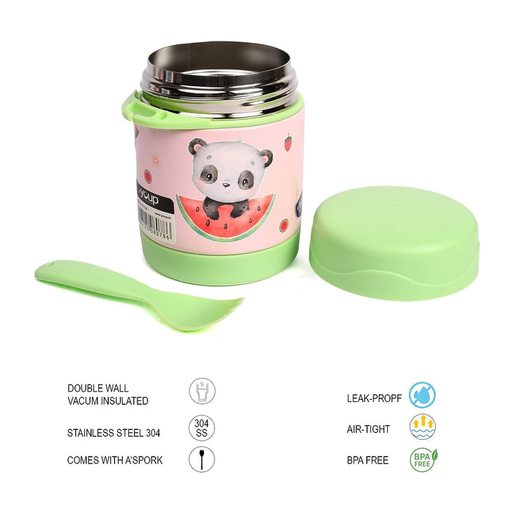 YOUP Stainless Steel Insulated Purple Pink Color Food Jar with Fork MUNCHKIN-325 ml