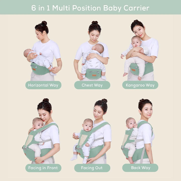 Baybee 6 in 1 Ergo Hip Seat Baby Carrier with 6 Carry Positions, Baby Carrier Cum Kangaroo Bag | Baby Carry Sling Front Back Carrier with Safety Belt | Baby Carry Bags for 0 to 2 Years