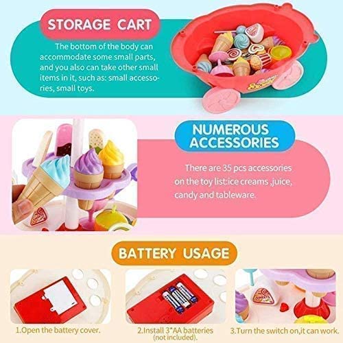 Luxury Sweet Shop Cart Kitchen Cart Without Music & Lighting Ice Cream Trolley Shop Set for Kids | Multi Color 39 Pcs