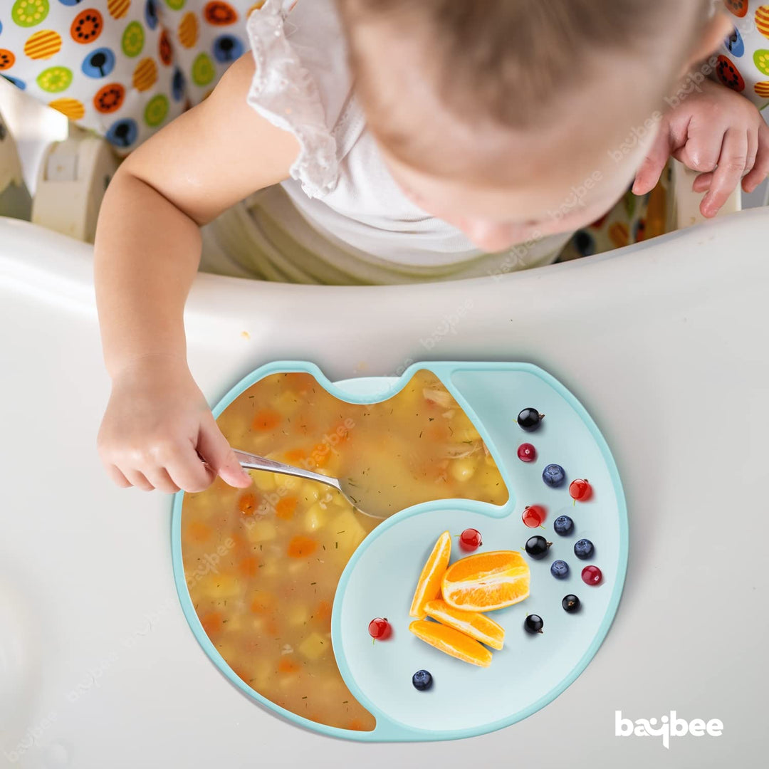 Infant Elephant Silicone Suction Baby Plates for Baby Self Eating Food Grade Non Slip Feeder Bowl for Toddlers, Strong Grip Suction