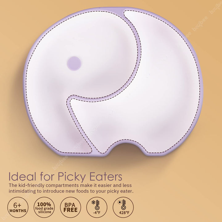 Infant Elephant Silicone Suction Baby Plates for Baby Self Eating Food Grade Non Slip Feeder Bowl for Toddlers, Strong Grip Suction
