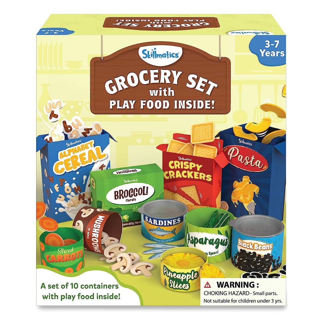 Skillmatics Grocery Set - 10 Containers with Play Food Inside, Realistic Pretend Play Toys