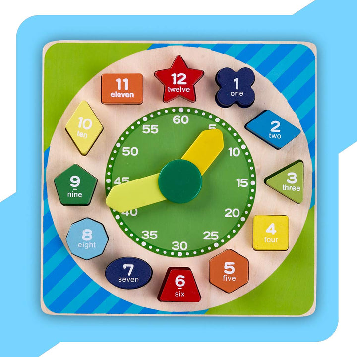 Wooden Clock to Learn Time, Shape & Color, Number and Shape Learning Educational