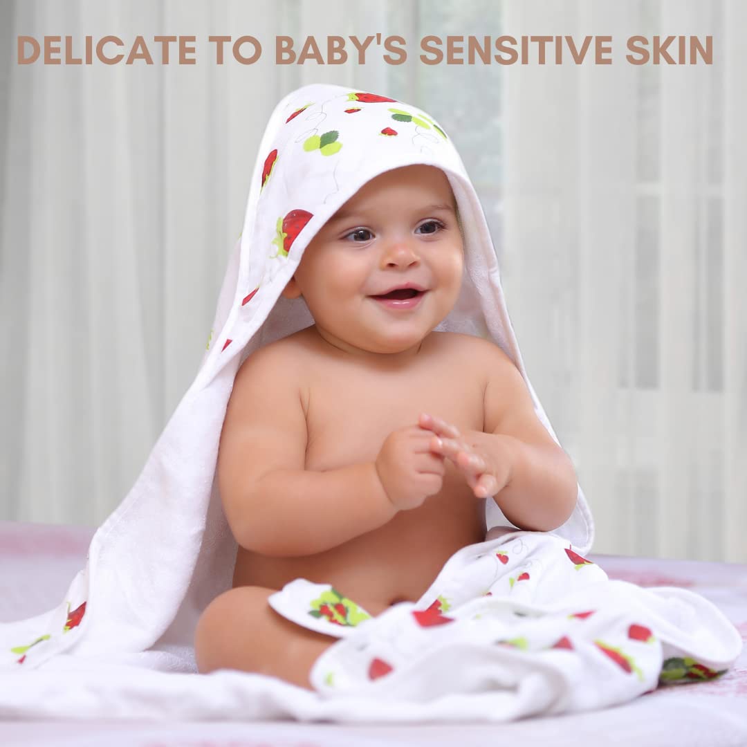 TERRY MUSLIN BLANKET 100% ORGANIC COTTON HOODED WRAPPER FOR INFANT